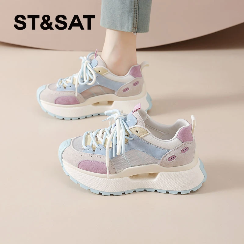 星期六百搭老爹鞋女士2025夏季新款透气阿甘鞋显脚小休闲运动女鞋