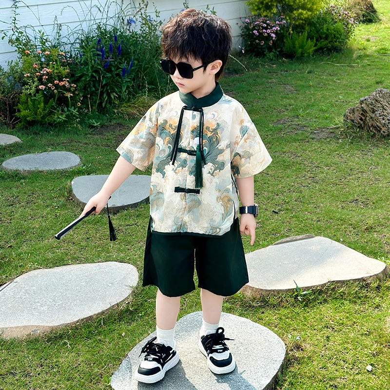 新品巴拉巴拉汉服男童新中式套装儿童国风唐装男宝宝夏季薄款古风