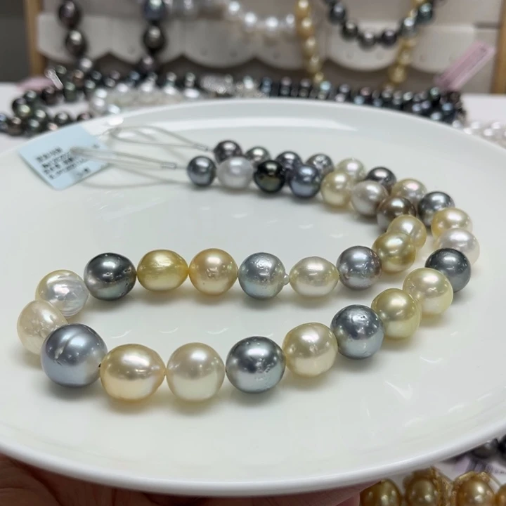 未镶嵌项链海水珍珠大溪地、金珠混彩9-13m 140号