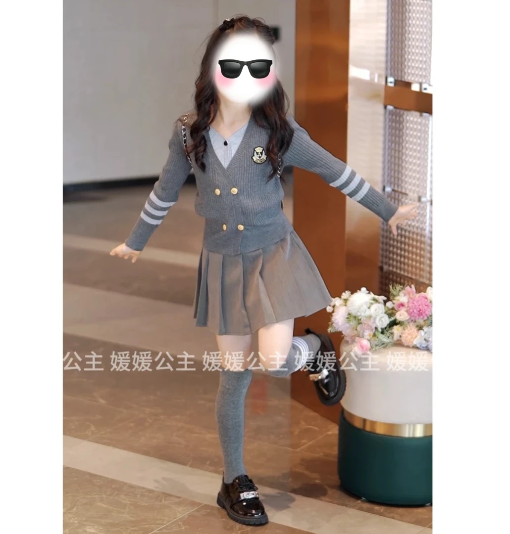 秋款新品毛衣女童学院风百搭休闲毛衫中大女童假两件毛衫洋气好看