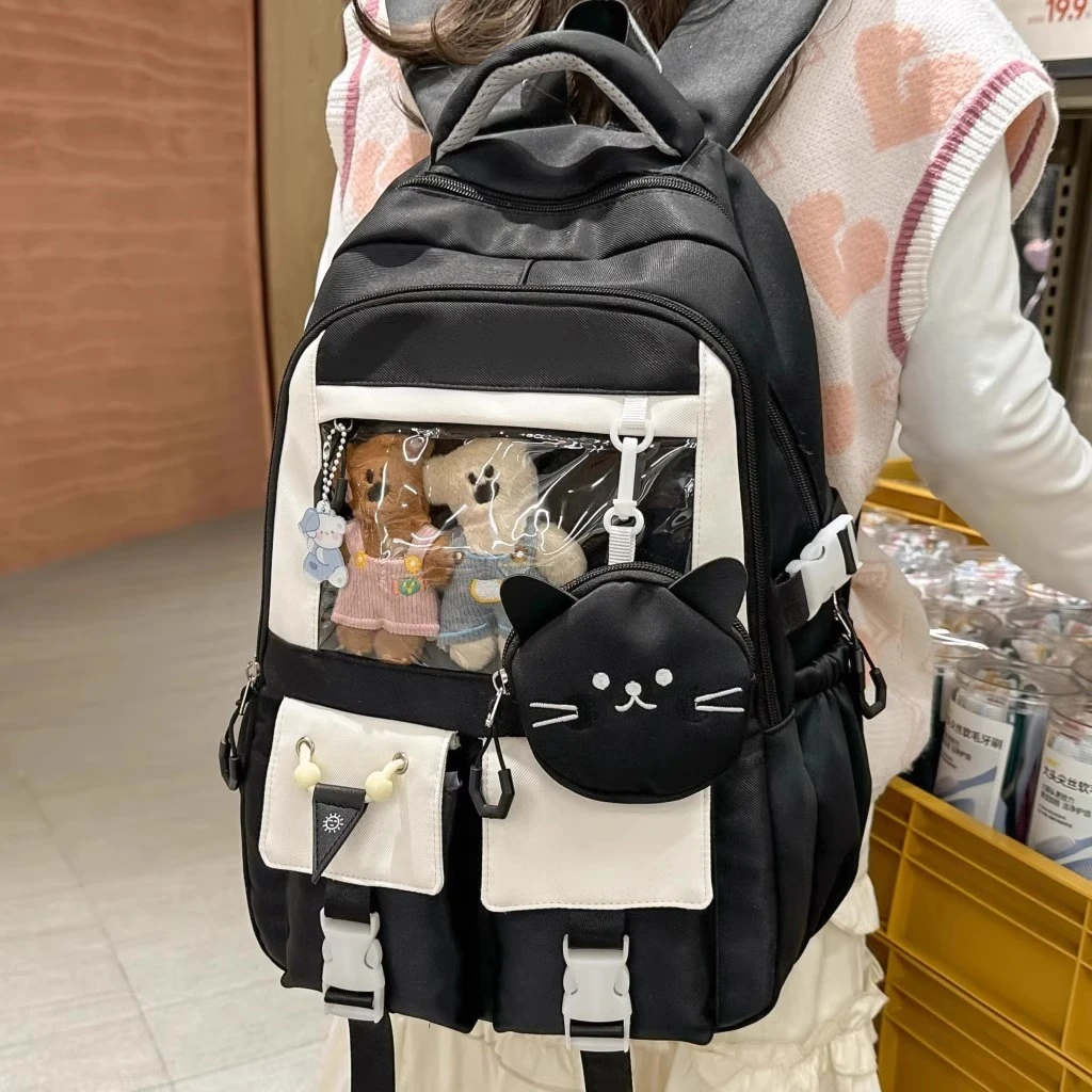 黑色书包小学生初中生2025新款女生高颜值大容量女孩痛包双肩包女