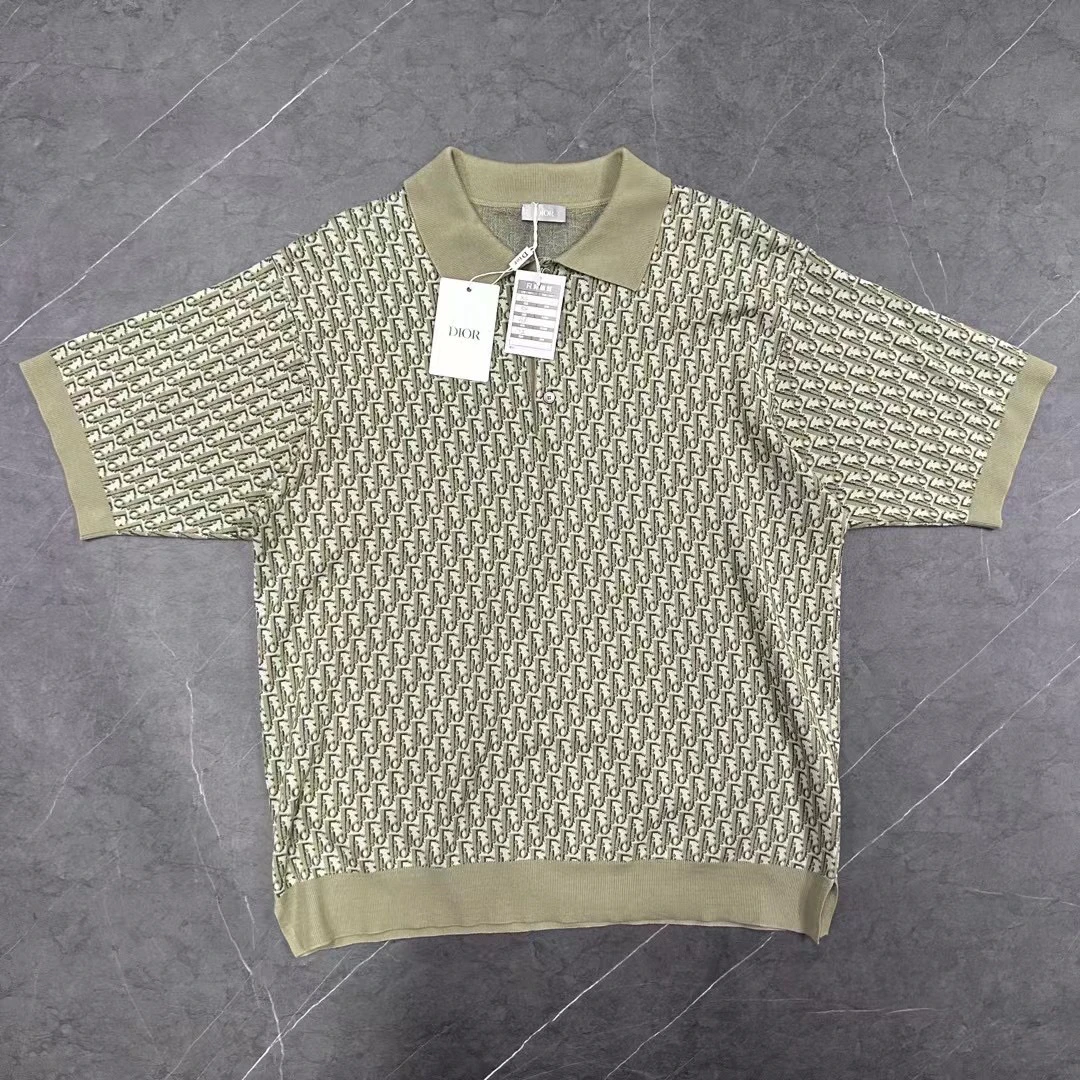 全新未使用 DIOR/迪奥 xl码 橄榄绿满印logo 针织polo短袖
