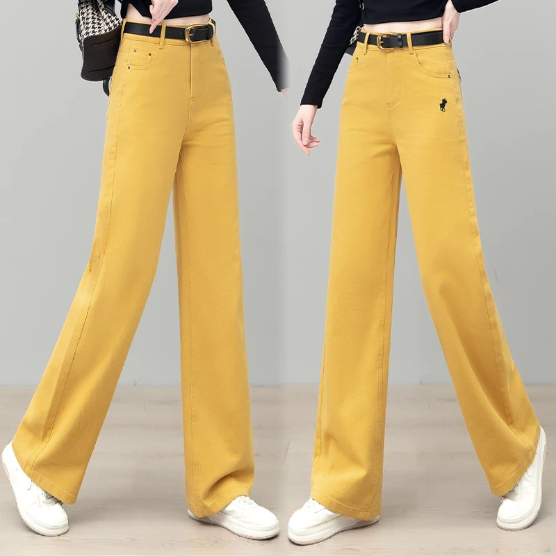 软牛仔直筒裤女春秋2025新款时尚高腰宽松显瘦弹力垂感窄版阔腿裤