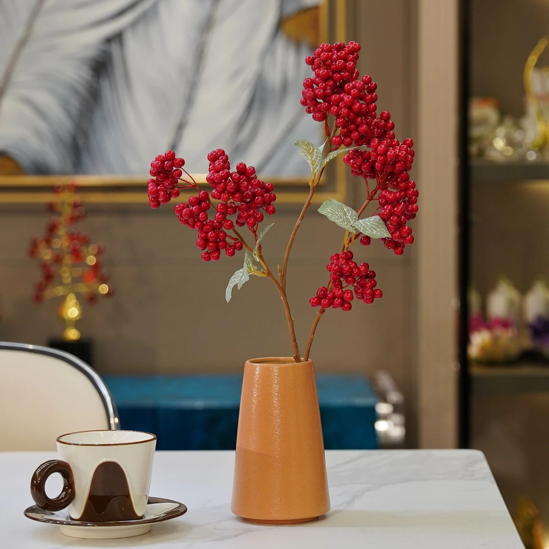 柿柿如意陶瓷花瓶红浆果仿真花摆件家用客厅卧室书房玄关装饰摆件