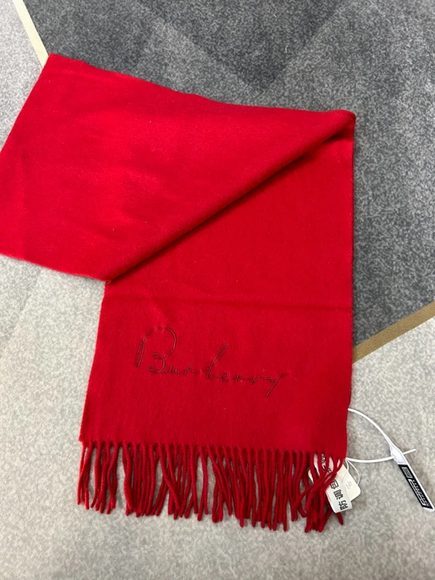 95新 BURBERRY/博柏利 红色羊绒围巾