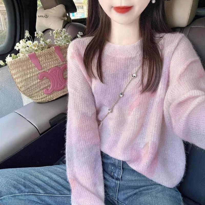 慵懒风渐变色扎染针织衫女2025春秋季温柔风软糯内搭毛衣套头上衣