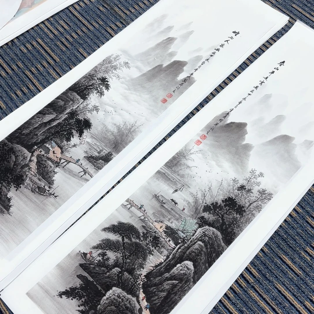 国画至****3李益民四条屏山水朱