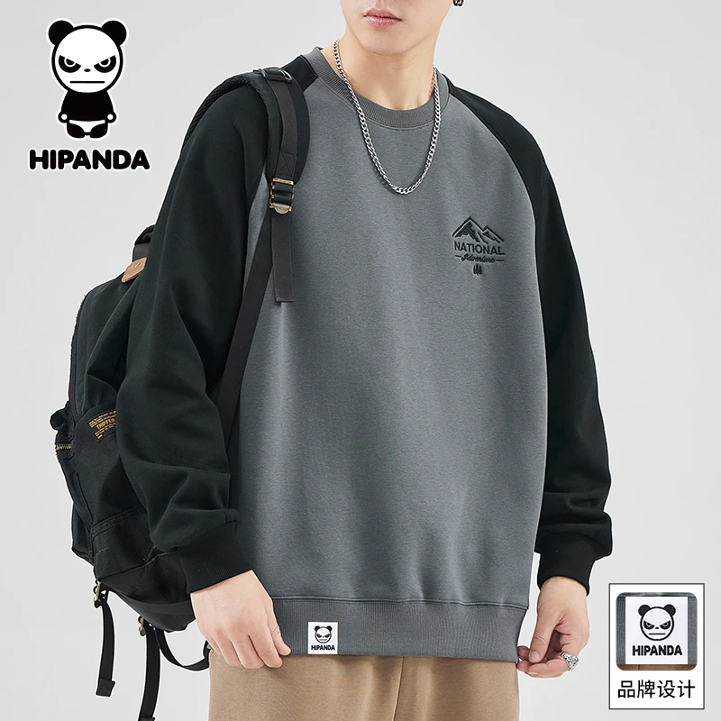 HiPanda你好熊猫插肩袖卫衣男生秋季潮流休闲宽松百搭长袖打底衫