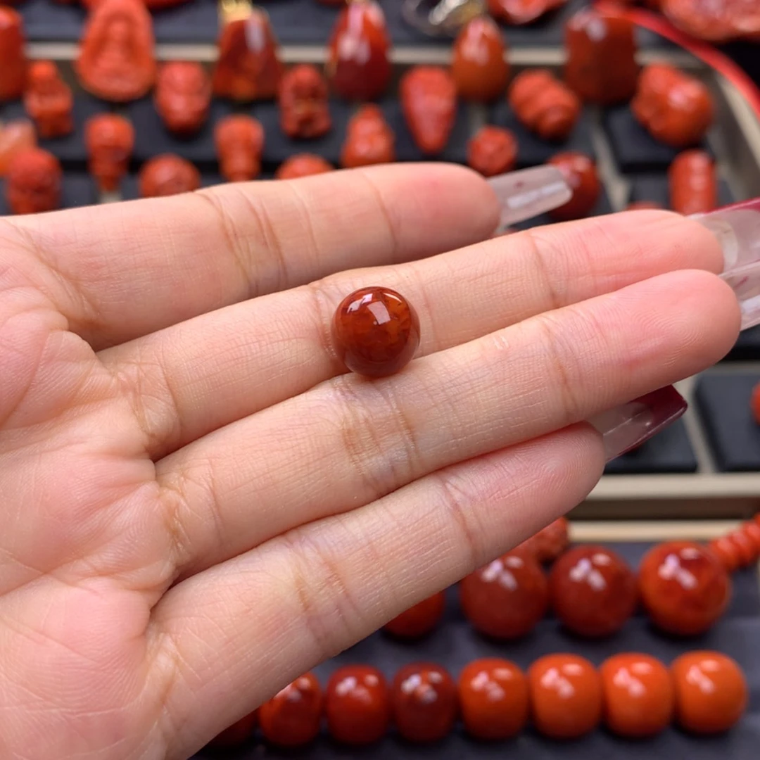 【闪购商品】南红玛瑙火焰纹圆珠9.9mm未镶嵌疯***驴