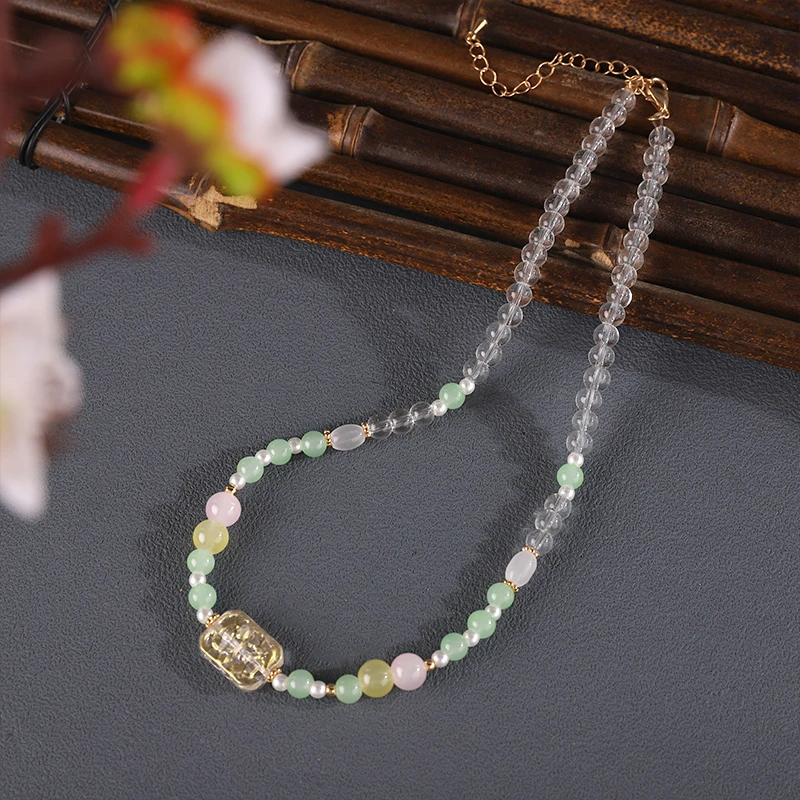 合金玻璃项链 【春风约】新中式国风汉服配饰锁骨链璎珞古风短璎珞