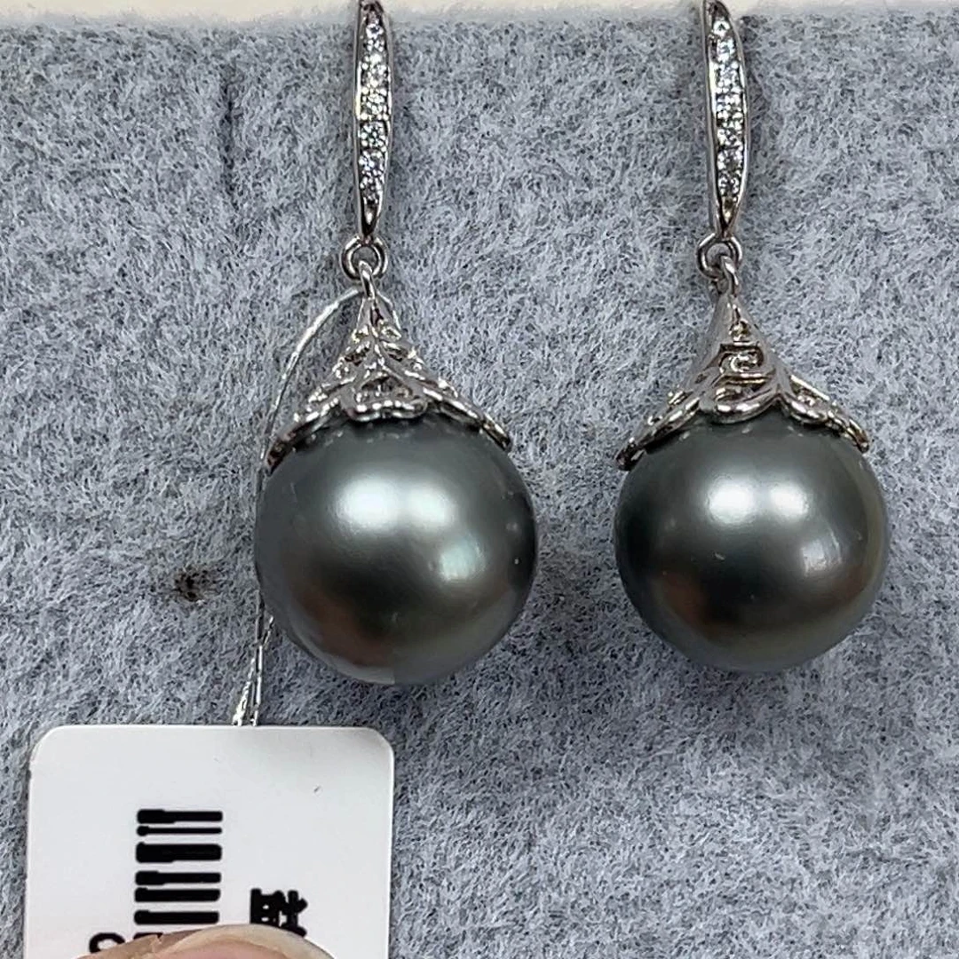 耳饰海水珍珠银S925镶嵌11-12mm