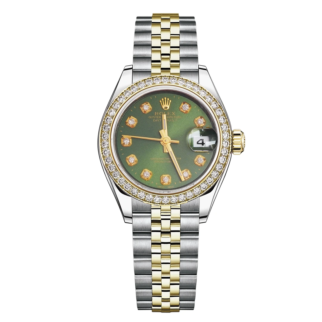 99新 Rolex/劳力士 女装日志型系列179173绿盘后钻腕表/WHP039359