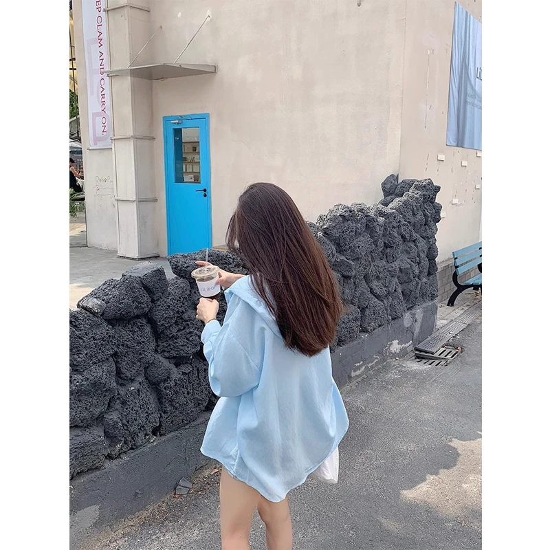 （清仓特惠）超舒服显瘦设计感薄款连帽宽松休闲防晒衬衣