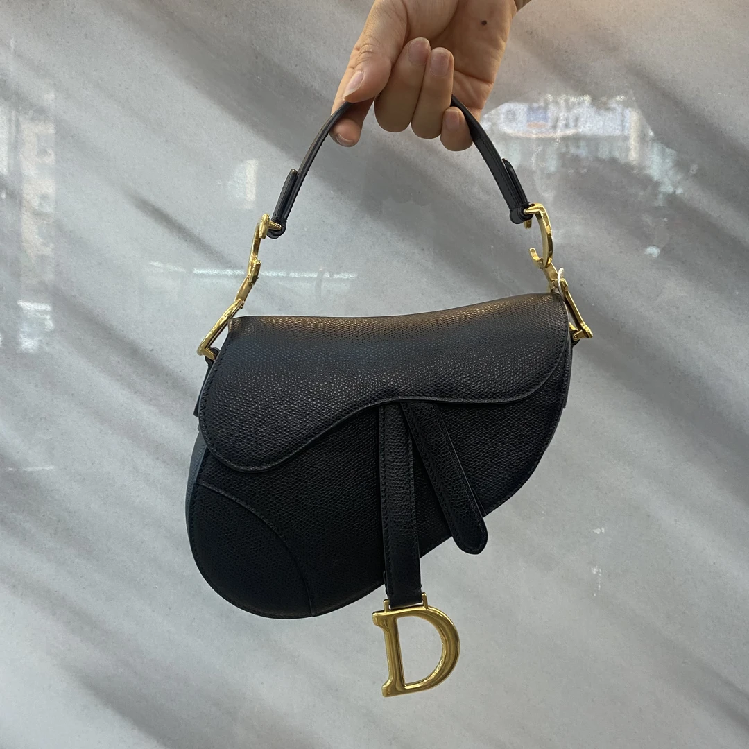 95新 DIOR/迪奥 全皮黑色马鞍包手提包