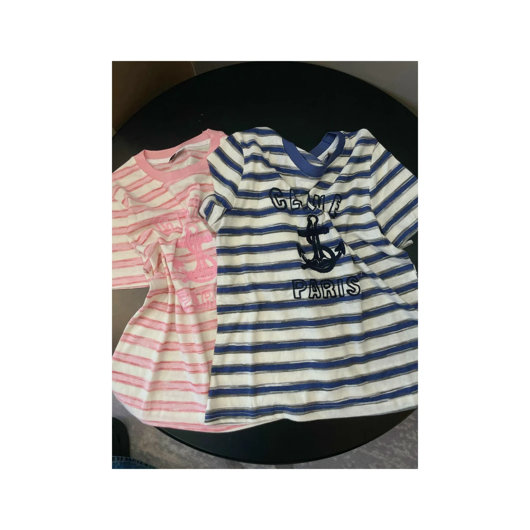 《An ni》【琳琳】夏季新品圆领短袖拼色条纹针织打底上衣Ani-C183