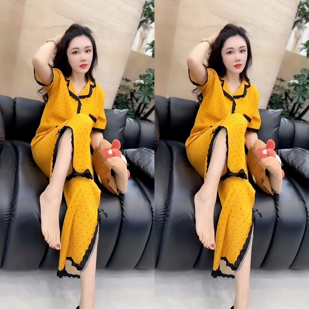 韩版夏季女款短袖睡衣家居服洋气显瘦宽松大码时尚家居服睡衣套装