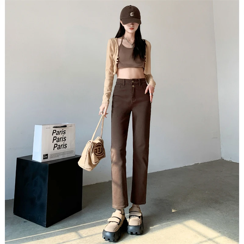 米莱jiaer/高腰弹力牛仔裤女2025春季新款修身显瘦小个子烟管裤女