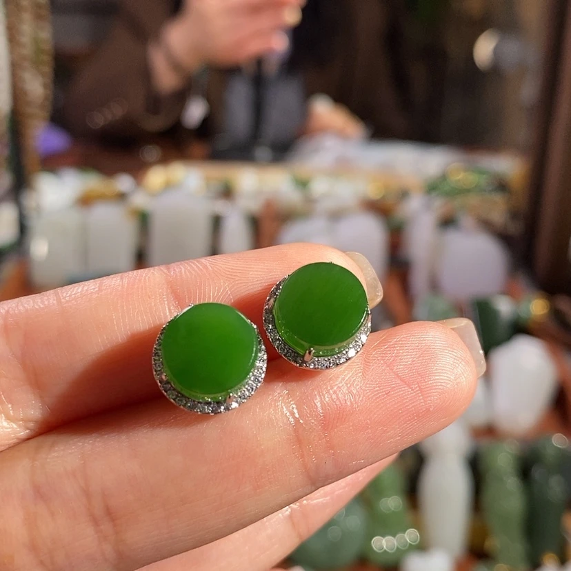 【闪购商品】银S925镶嵌和田玉耳饰