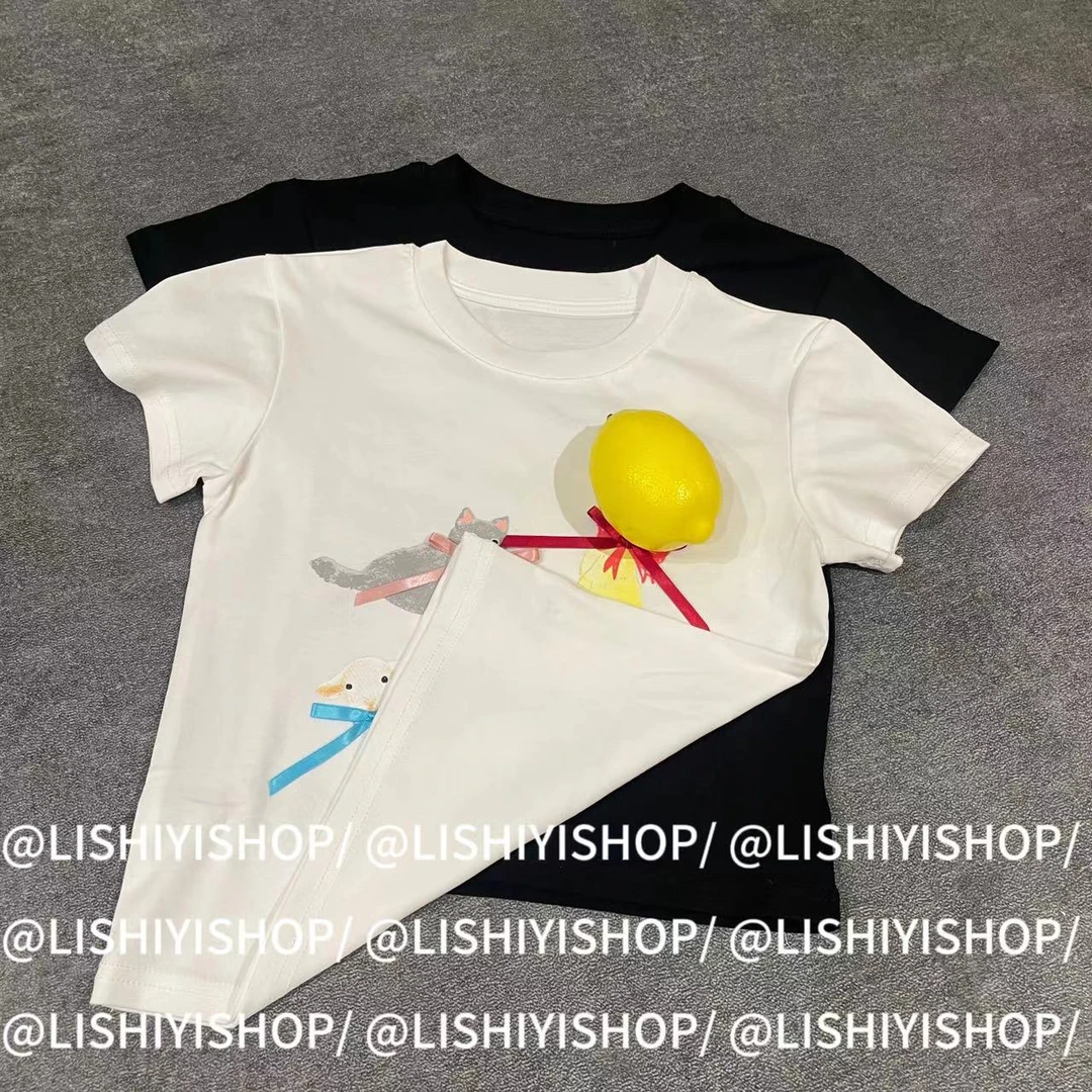 【李十一LISHIYI】卡通印花圆领t恤韩系小众修身显瘦蝴蝶结上衣9037