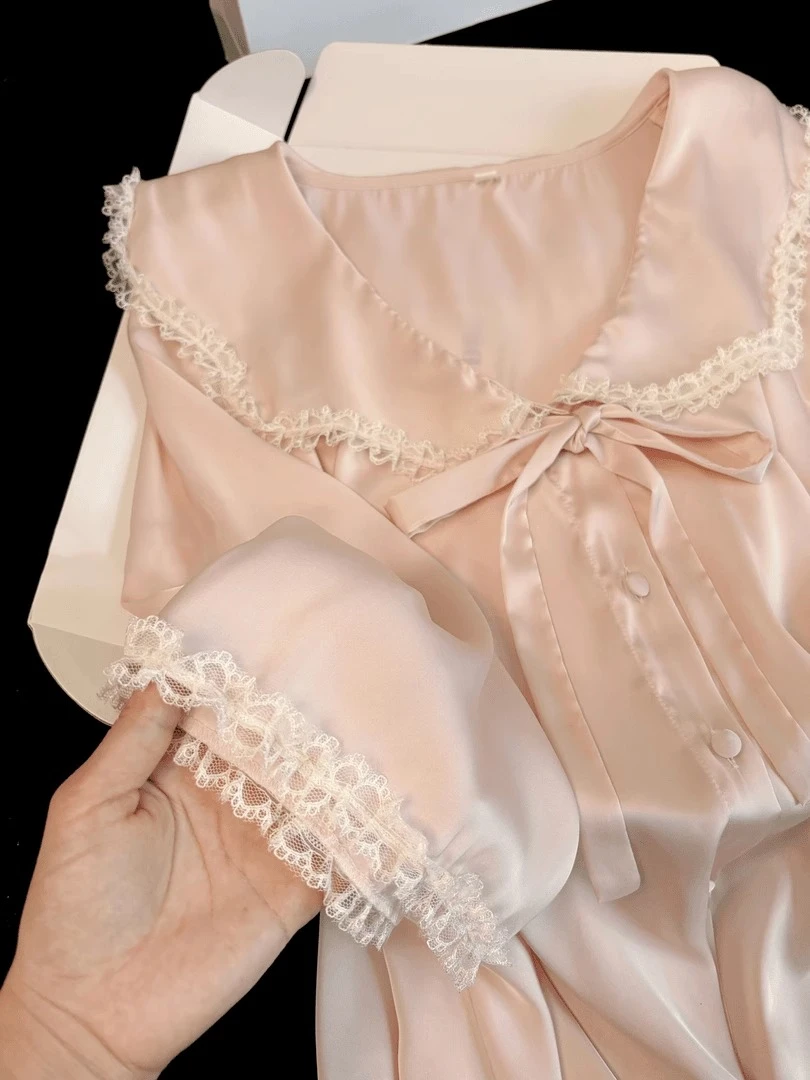 【DMXJ大梦想家】冰丝睡衣女春秋款2024新款公主风大码家居服套装秋