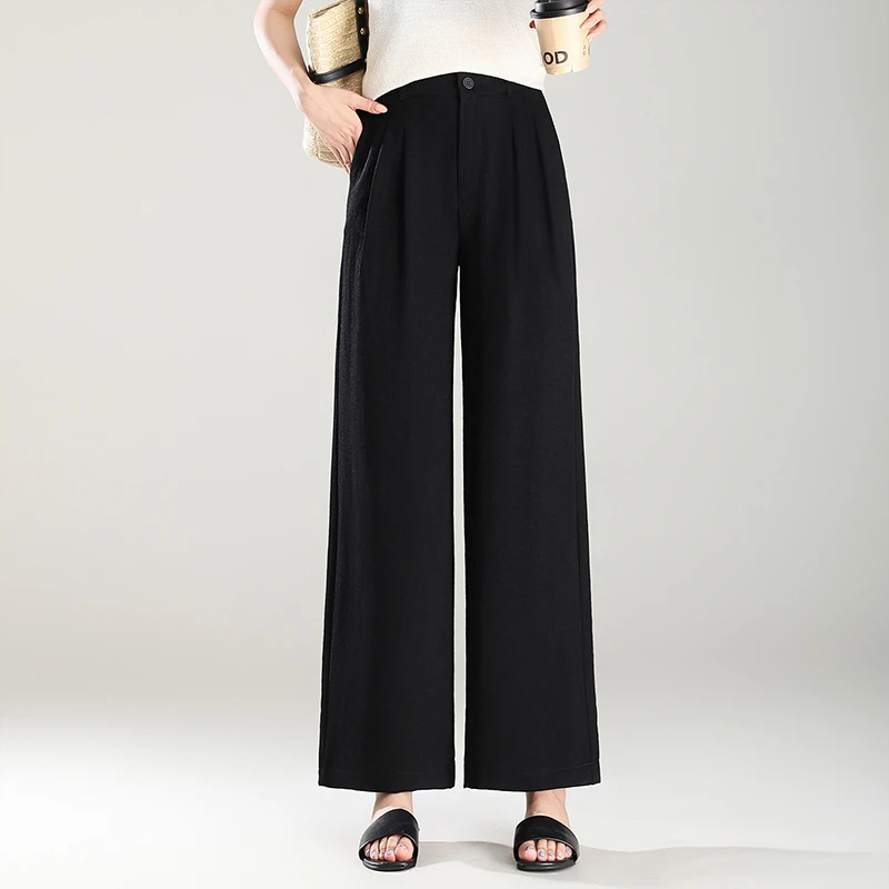 2025新款深呼吸哥弟冰丝直筒裤女夏季薄款休闲裤女黑色高腰阔腿裤