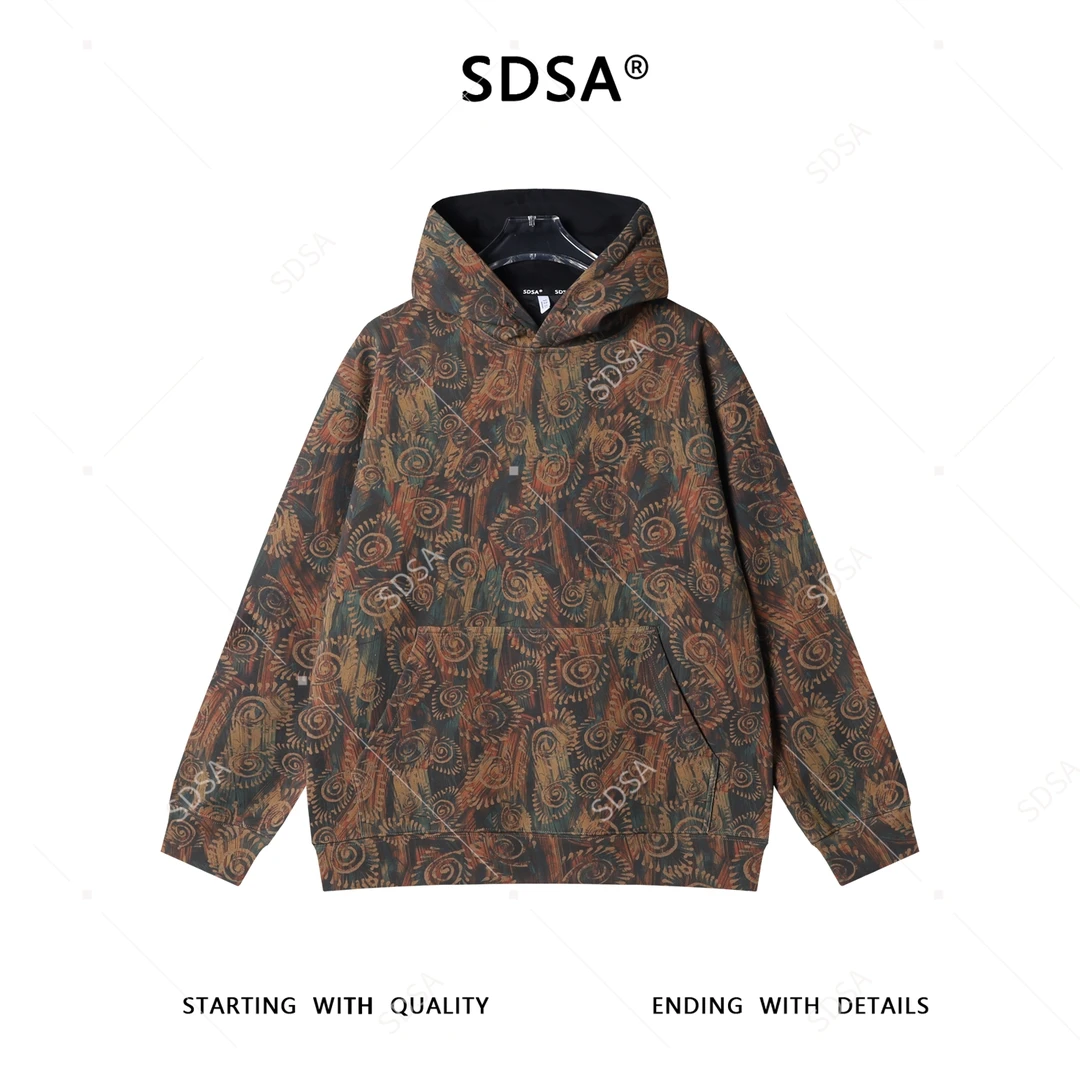 SDSA男士秋冬新款痞帅男装潮牌撞色抽象设计连帽卫衣百搭时尚上衣