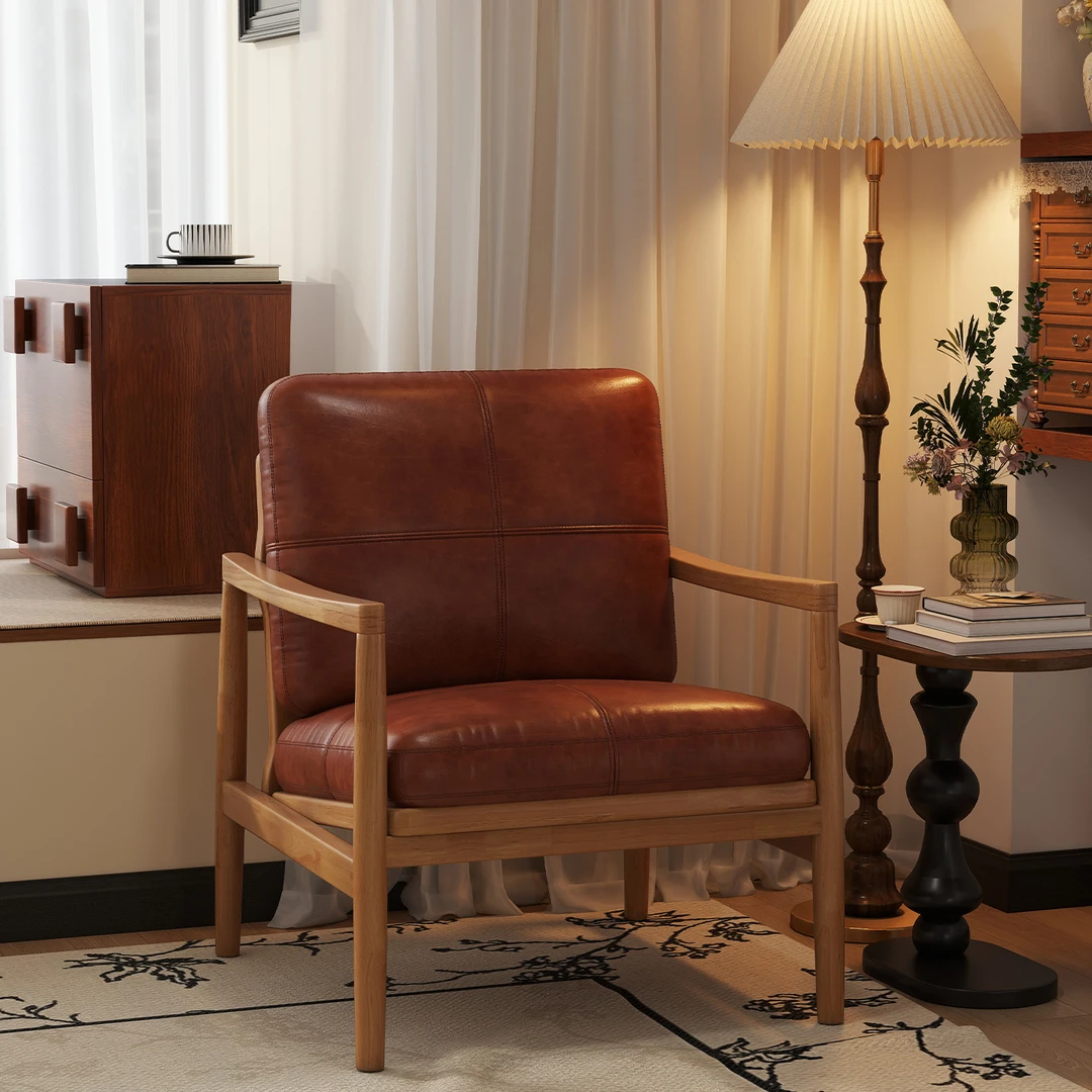 汉克椅单人实木沙发椅家用客厅阳台休闲中古扶手椅美式单椅沙发