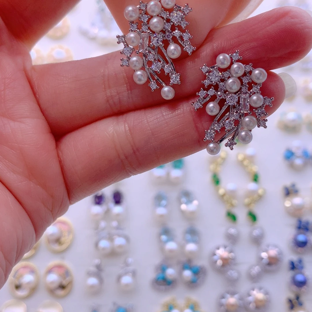 合金淡水珍珠耳饰