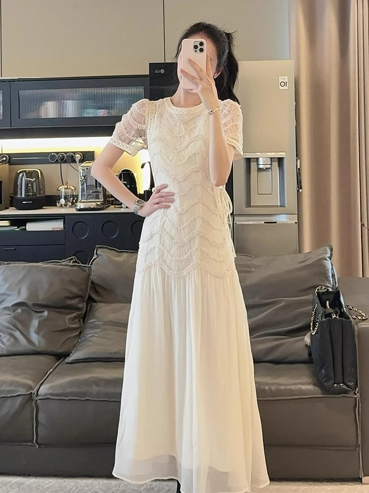 【夏日千金】法式名媛风气质短袖连衣裙女2025夏季新款绝美显瘦长裙