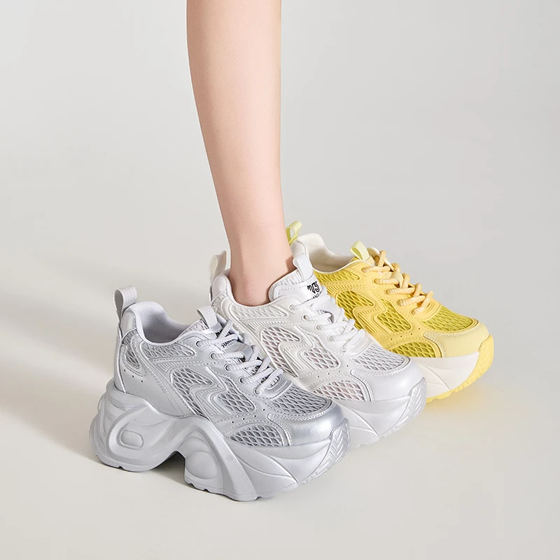 【8-10公分】小个子增高老爹鞋2025新款透气网面运动鞋百搭厚底女鞋