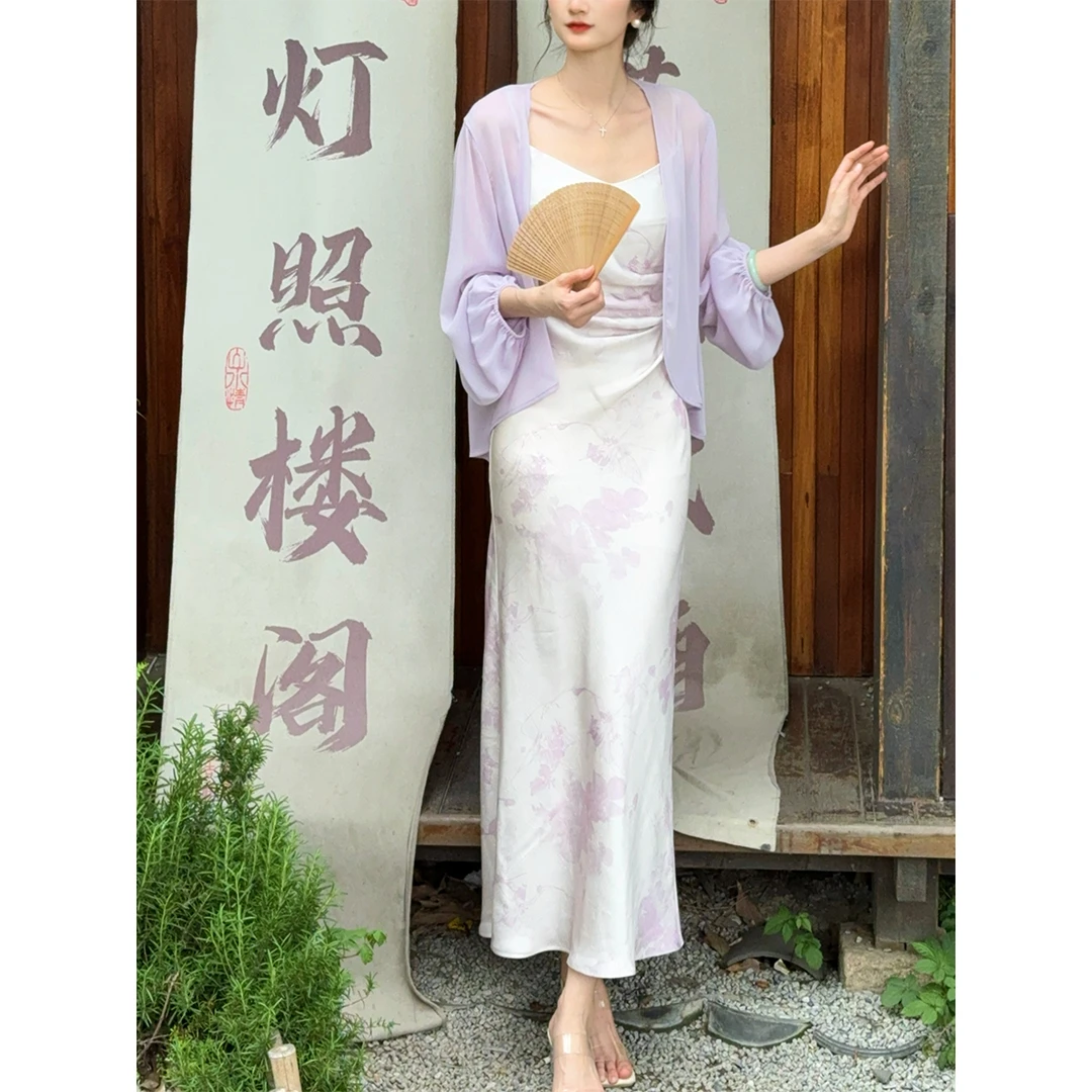 【丢丢】新中式吊带裙修身印花连衣裙夏季清冷系穿搭L52LQ294