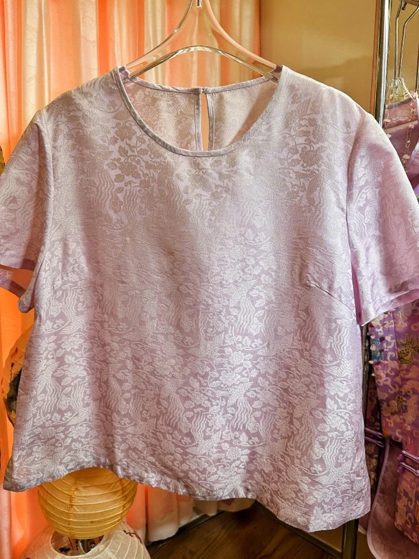 玛薇丝【浅笑】织金凤凰牡丹碎花提花百搭轻奢衬衫T