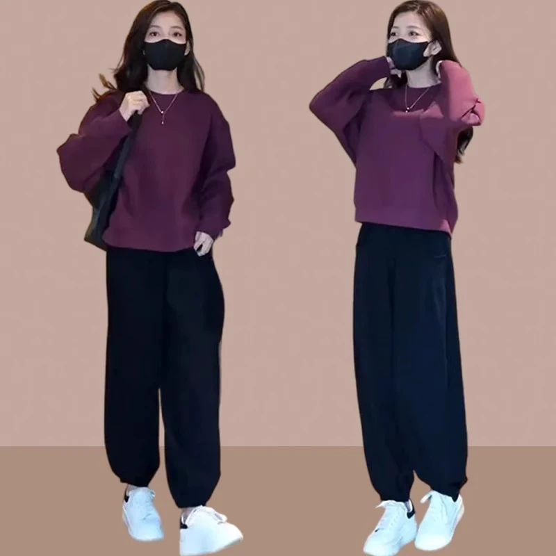 2025春秋季新款宽松百搭卫衣女士高腰宽松休闲裤时尚洋气运动套装