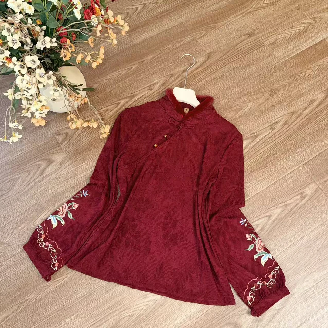 【大季原创】W036秋季新款百搭刺绣长袖休闲打底时尚国风上衣