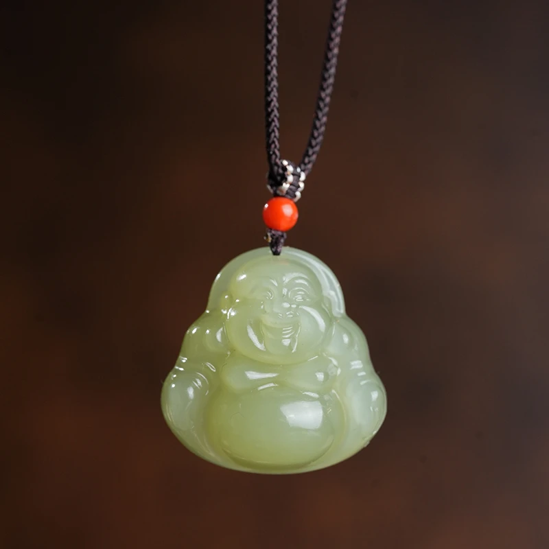 【鑫浩矿业】新疆和田玉-翠色佛公吊坠挂件一件30mm