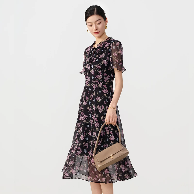 敦奴dunnu法式碎花夏季气质蕾丝印花连衣裙长裙裙子显瘦飘逸长款