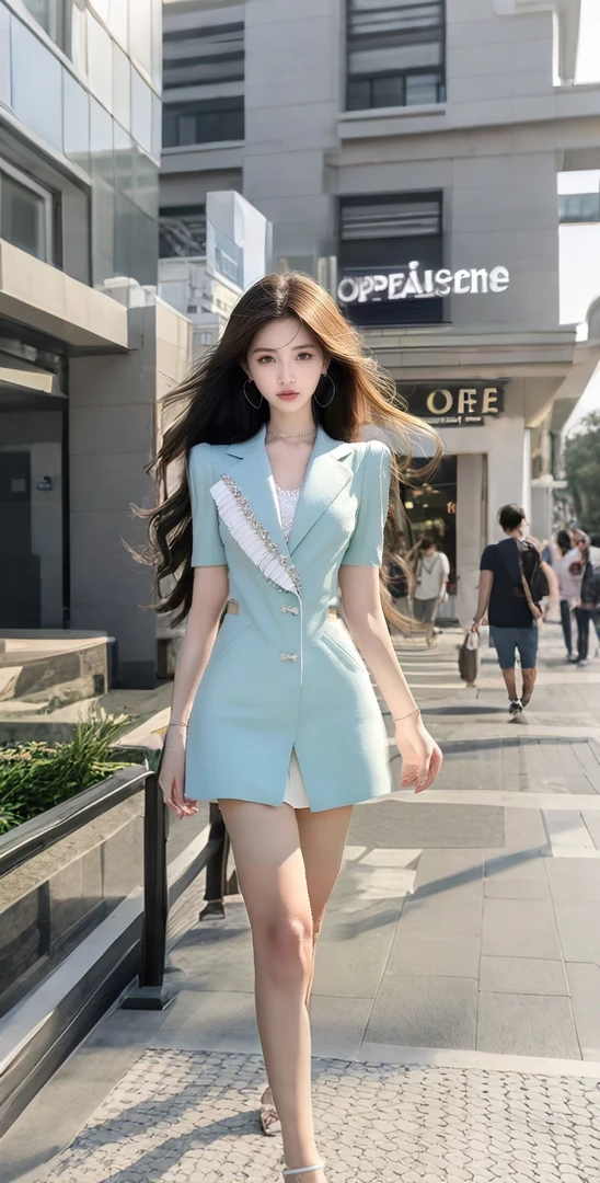 夏季新款薄荷绿V领收腰显瘦设计感连衣裙名媛轻奢优雅高级氛围感