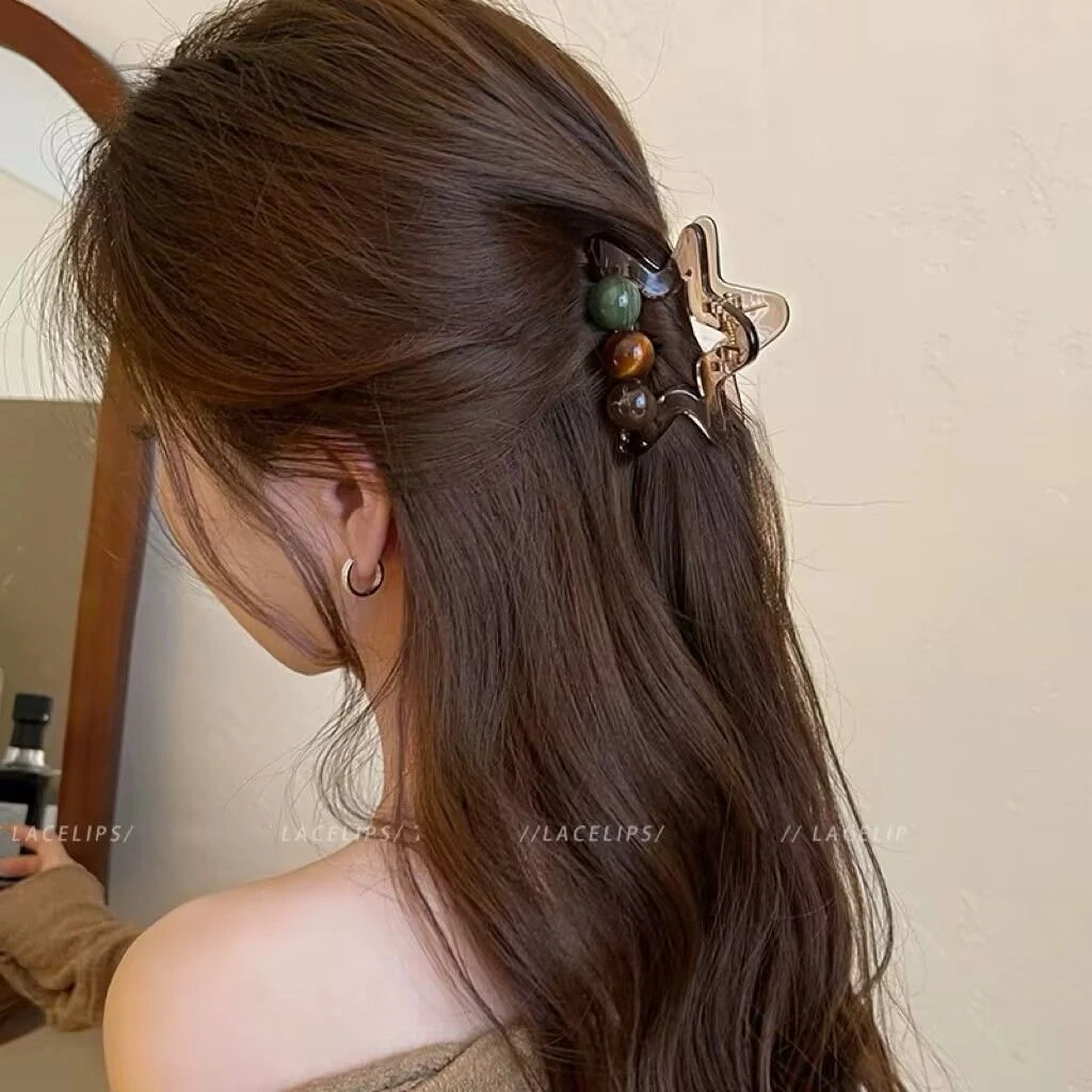 甜酷撞色ins韩系五角星高马尾抓夹女2025新款气质半扎发发夹头饰
