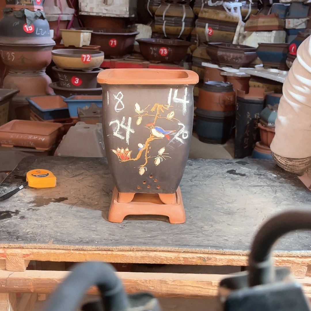 紫砂花盆高四方盆一个