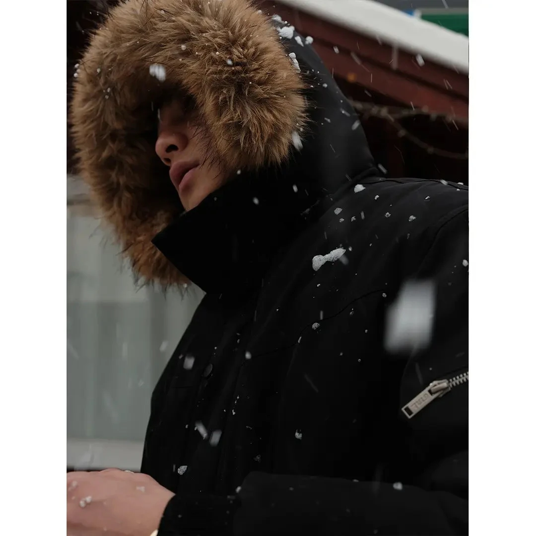 原版美式90新国标白鸭绒狼王座山雕羽绒服1200g仿水貂毛硬核外套