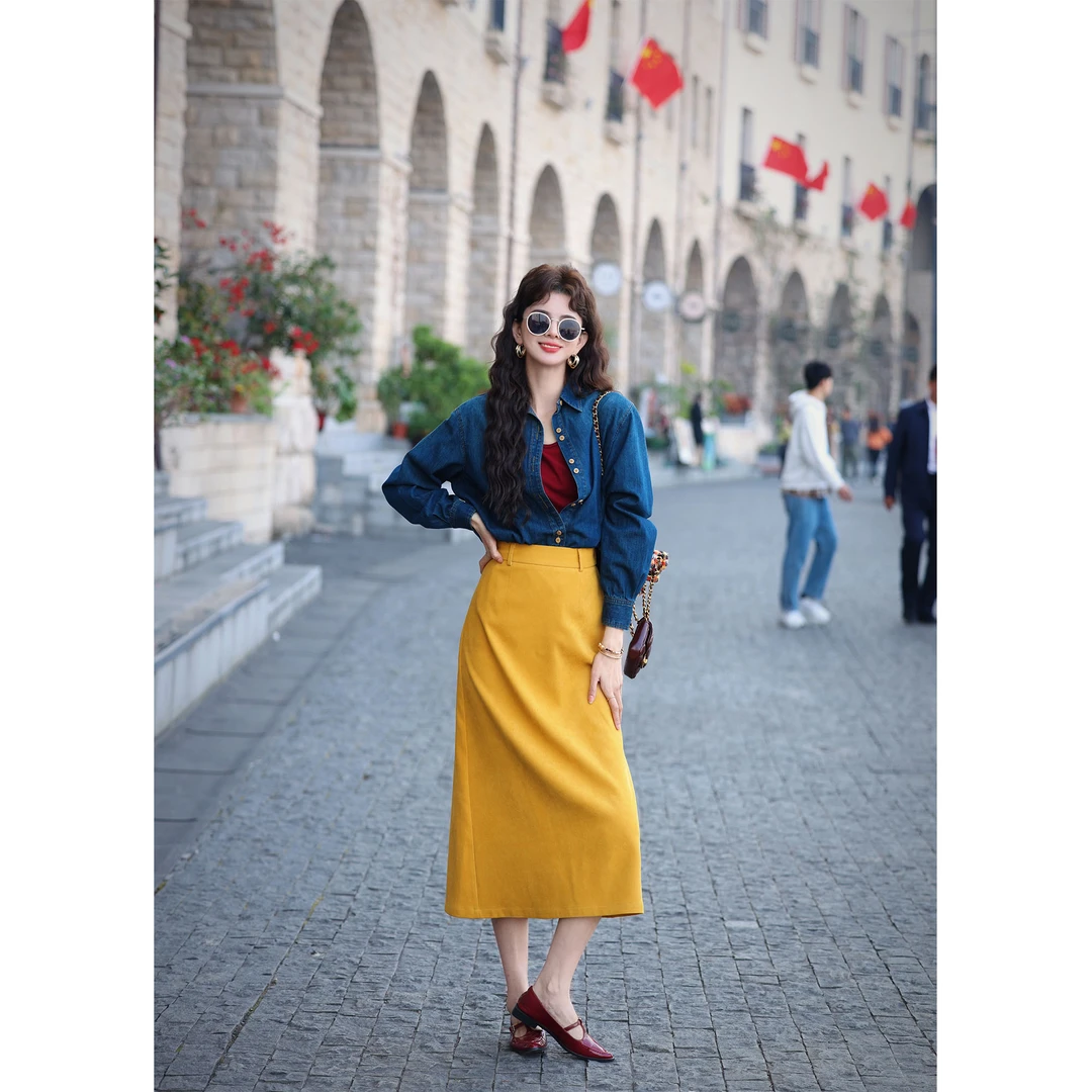 陈佳洁【​琉璃秘境】港风复古半身裙显瘦高腰百搭裙子J1224008