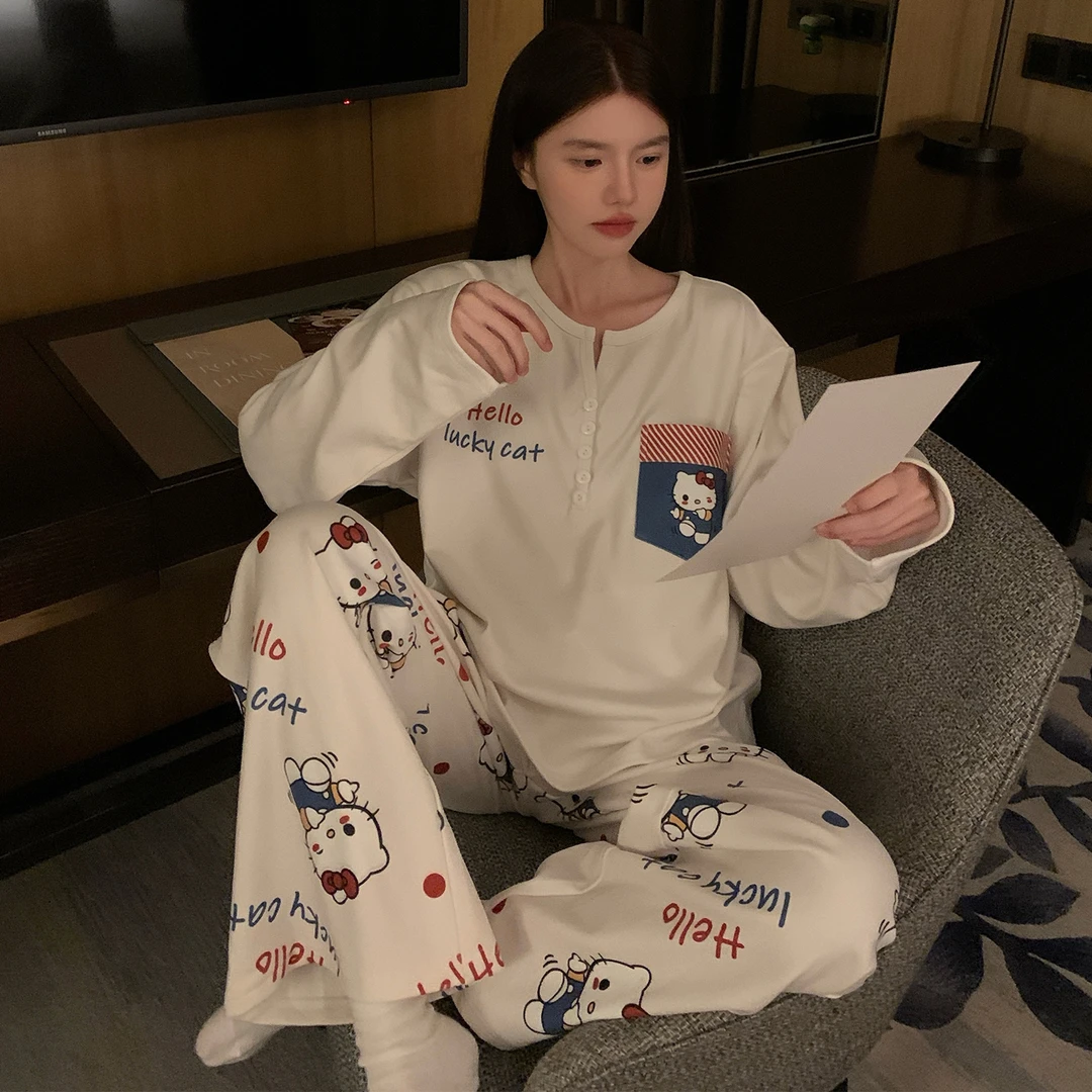 2025新款睡衣女春秋冬季德绒长袖2025新款大码保暖kt猫套装家居服
