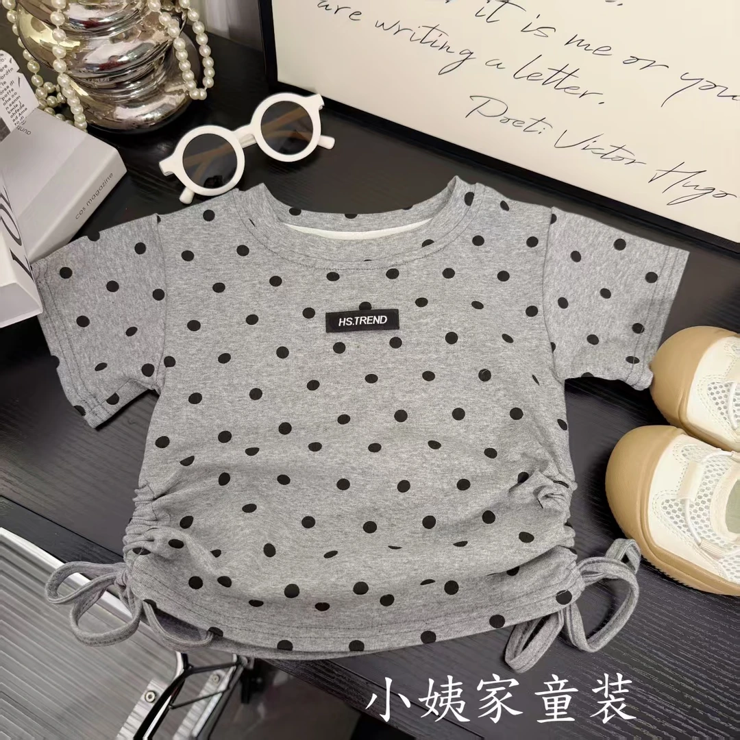 女童韩版气质灰波点短袖2025夏款新款儿童洋气夏日穿搭T恤