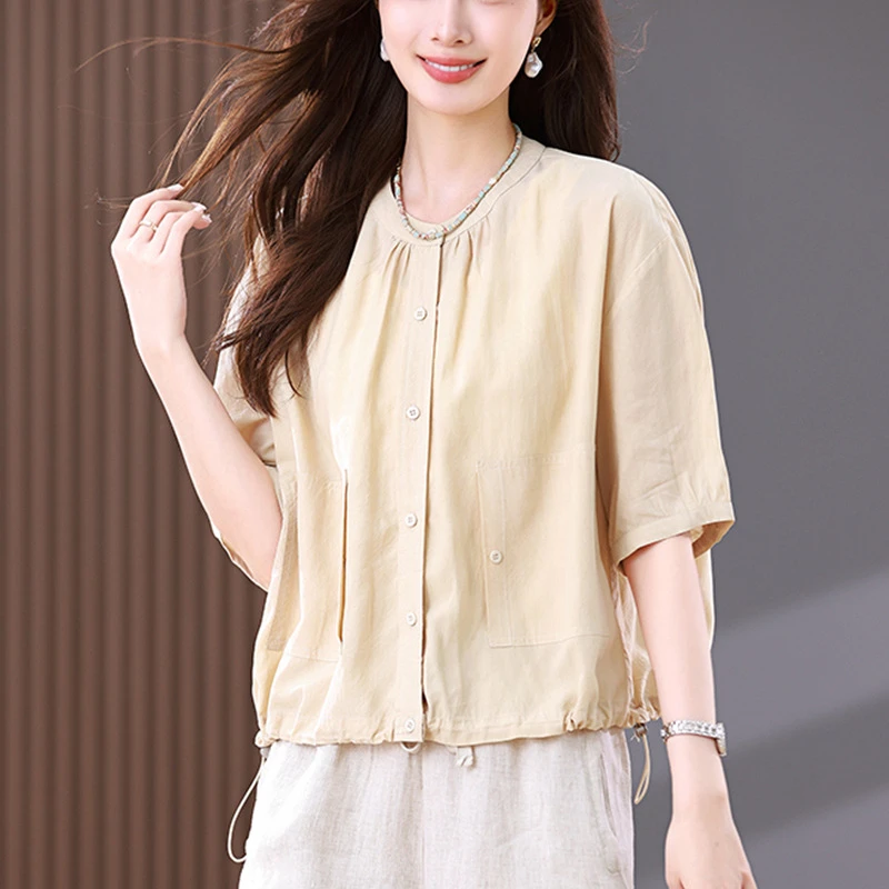 1630胖MM大码遮肉显瘦五分袖衬衫夏季薄款休闲中年妈妈小个子上衣