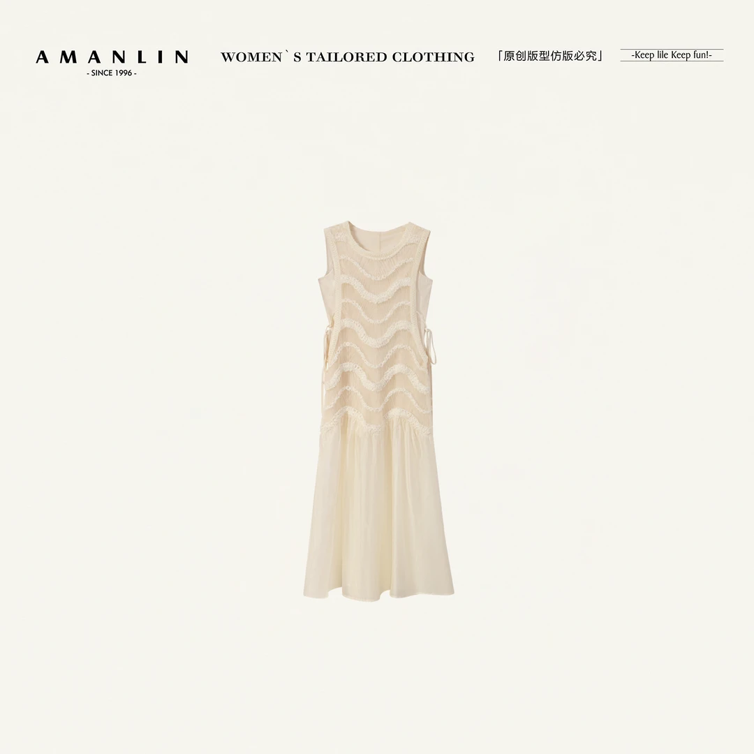 AMANLIN/阿谩琳欧若风春季新款时尚网纱蕾丝百搭连衣裙女D596171