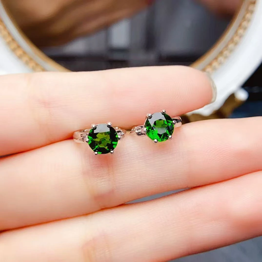 6*6天然透辉石耳钉时尚日常简约百搭优雅精美