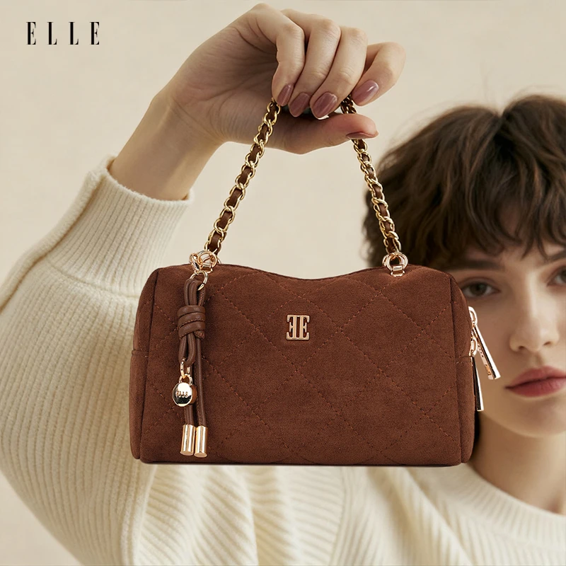 ELLE25新款明星版时尚菱格枕头包【琥珀流光】手提包斜挎单肩女包