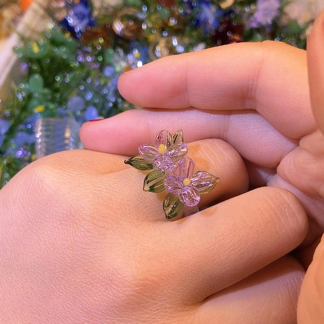 琉璃手工艺品紫色双花