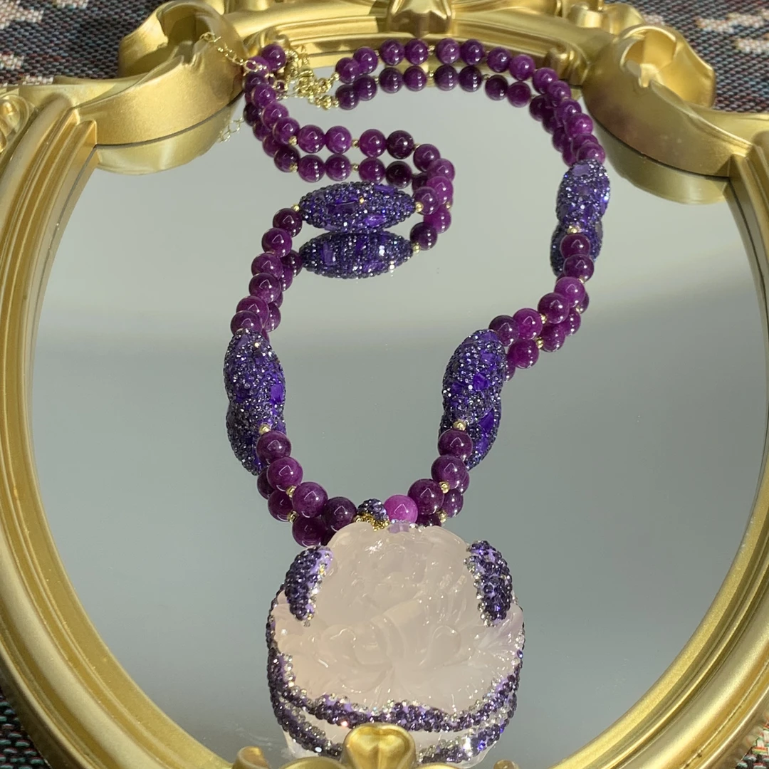 铜合金合成锆石项链 TTSD 紫色牡丹花变色时尚奢华毛衣链295