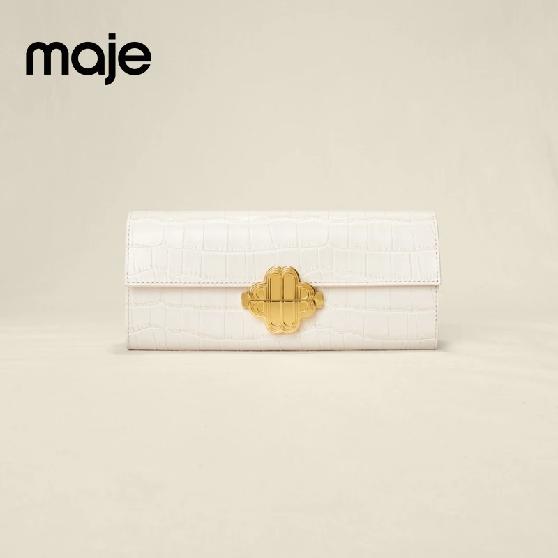 Maje经典款女装法式时尚气质四叶饰扣鳄鱼纹背提包MFAPM00170
